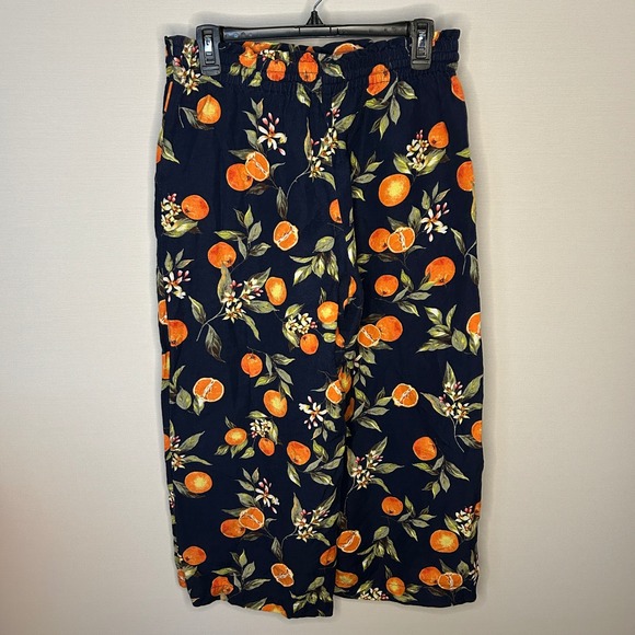 LOFT Navy Blue‎ Orange Citrus Linen Blend Cropped Wide Leg Pants Women M Petite - Picture 7 of 9